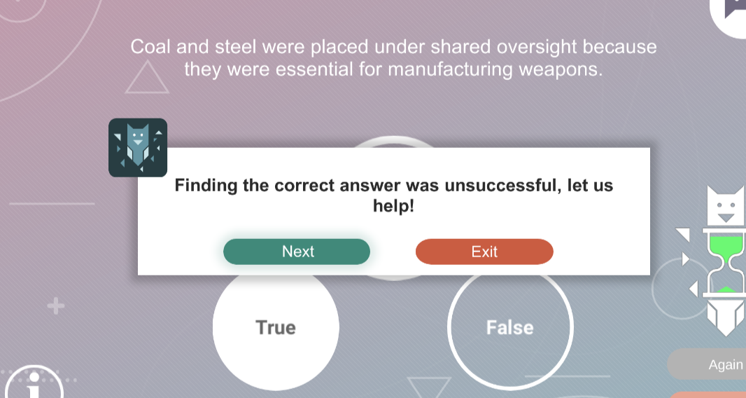 First incorrect answer feedback that starts guidance illustrated in the source guide