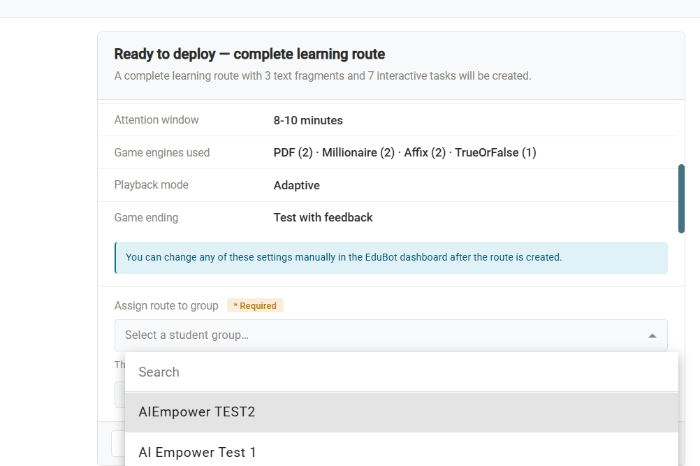 Interactive learning unit review screen illustrated in the source guide