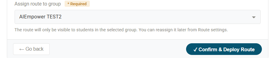 Confirm and deploy route action illustrated in the source guide