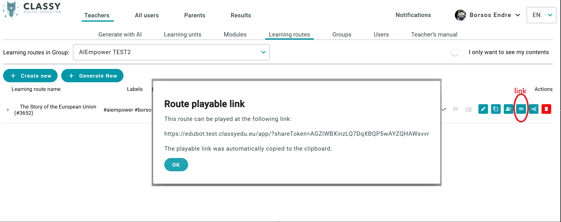Route playable link dialog illustrated in the source guide